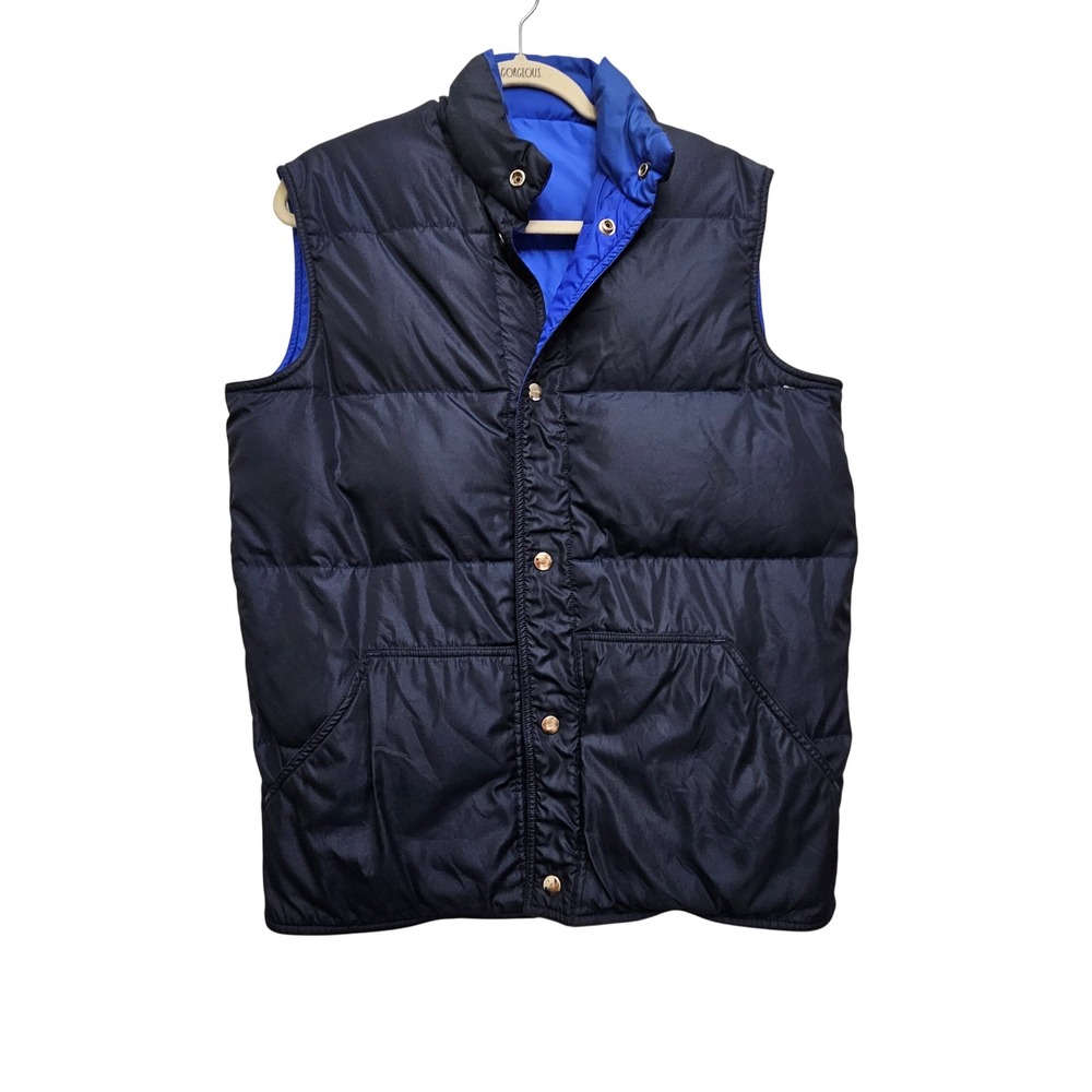 Eastern Mountain Sports Puffer Vest Mens S Navy Blue Reversible Down Gorpcore
